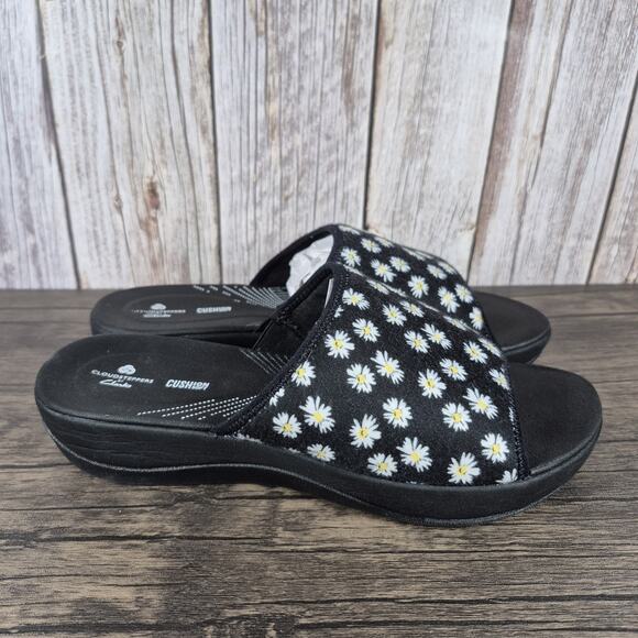 Clarks Cloudsteppers Arla Nora Floral Women's Sz 9 W Slip On Sandals Black Daisy - Picture 3 of 8
